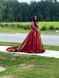 Ball Gown V-neck Sparkly Sequin Prom Dresses With Ruched
