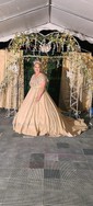 Ball Gown V-neck Sparkly Sequin Prom Dresses With Ruched