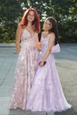 Ball Gown/Princess Sweep Train Scoop Neck Tulle Appliques Lace Prom Dresses