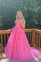 Ball Gown Scoop Neck Tulle Prom Dresses With Appliques
