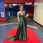 A-line V-neck Satin Prom Dresses With Ruched