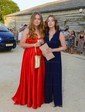 A-line V-neck Satin Prom Dresses With Ruched