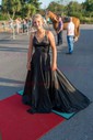 A-line V-neck Satin Prom Dresses With Ruched