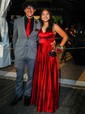 A-line V-neck Satin Prom Dresses With Ruched