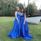 Ball Gown V-neck Satin Floor-length Pockets Prom Dresses