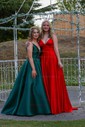 Ball Gown V-neck Satin Prom Dresses With Floor-length