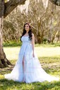 Ball Gown Scoop Neck Tulle Prom Dresses With Appliques