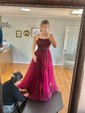 Ball Gown/Princess Sweep Train Scoop Neck Tulle Appliques Lace Prom Dresses