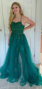 Ball Gown Scoop Neck Tulle Prom Dresses With Appliques