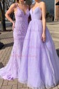 Ball Gown V-neck Floor-length Tulle Prom Dresses