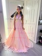 Ball Gown V-neck Floor-length Tulle Prom Dresses