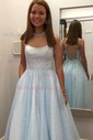 Ball Gown/Princess Sweep Train Scoop Neck Glitter Pockets Prom Dresses