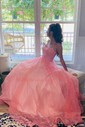 Lilac Ball Gown Scoop Neck Tulle Prom Dresses With Ruched