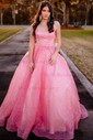Lilac Ball Gown Scoop Neck Tulle Prom Dresses With Ruched