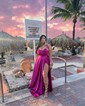 Burgundy A-line Cowl Neck Satin Prom Dresses With Ruched