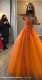Princess V-neck Backless Tulle Prom Dresses With Appliques