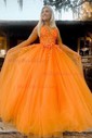 Ball Gown/Princess Floor-length V-neck Tulle Beading Prom Dresses