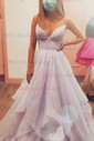 Princess V-neck Tulle Ruffle Prom Dresses
