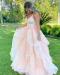 Princess V-neck Tulle Ruffle Prom Dresses
