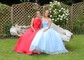Ball Gown V-neck Tulle Prom Dresses With Ruched