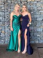 Sheath/Column Sweetheart Satin Corset Prom Dresses With Ruched