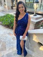 Mermaid One Shoulder Cut Out Sparkly Velvet Sequin Prom Dresses