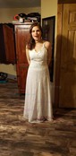 A-line V-neck Lace Sweep Train Wedding Dresses With Appliques Lace