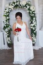 A-line V-neck Lace Sweep Train Wedding Dresses With Appliques Lace