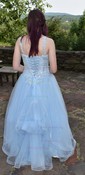 Princess Strapless Lace Tulle Ruffle Prom Dresses With Appliques