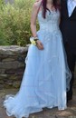 Princess Strapless Lace Tulle Ruffle Prom Dresses With Appliques