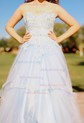 Princess Strapless Lace Tulle Ruffle Prom Dresses With Appliques