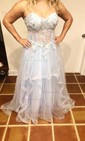 Princess Strapless Lace Tulle Ruffle Prom Dresses With Appliques