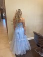 Princess Strapless Lace Tulle Ruffle Prom Dresses With Appliques