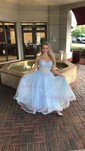 Princess Sweetheart Lace Tulle Sweep Train Appliques Lace Prom Dresses