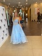 Princess Strapless Lace Tulle Ruffle Prom Dresses With Appliques