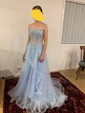 Princess Strapless Lace Tulle Ruffle Prom Dresses With Appliques