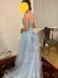 Princess Strapless Lace Tulle Ruffle Prom Dresses With Appliques