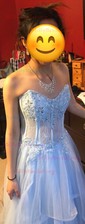Princess Strapless Lace Tulle Ruffle Prom Dresses With Appliques