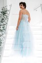 Princess Strapless Lace Tulle Ruffle Prom Dresses With Appliques