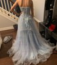 Princess Sweetheart Lace Tulle Sweep Train Appliques Lace Prom Dresses