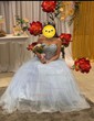 Princess Strapless Lace Tulle Ruffle Prom Dresses With Appliques