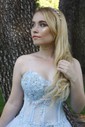 Princess Strapless Lace Tulle Ruffle Prom Dresses With Appliques