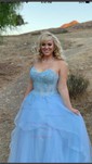 Princess Strapless Lace Tulle Ruffle Prom Dresses With Appliques