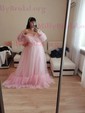 Ball Gown Off-the-shoulder Tulle Modest Prom Dresses With Puff Sleeve