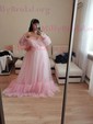 Ball Gown/Princess Sweep Train Off-the-shoulder Tulle Appliques Lace Prom Dresses