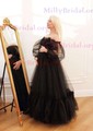 Ball Gown Off-the-shoulder Tulle Modest Prom Dresses With Puff Sleeve