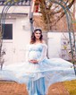 Ball Gown Off-the-shoulder Tulle Modest Prom Dresses With Puff Sleeve