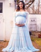 Ball Gown Off-the-shoulder Tulle Modest Prom Dresses With Puff Sleeve