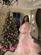 Ball Gown Off-the-shoulder Tulle Modest Prom Dresses With Puff Sleeve
