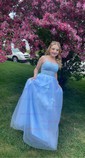 Ball Gown/Princess Sweep Train Scoop Neck Tulle Appliques Lace Prom Dresses